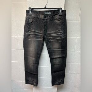 Black Men's Low Rise Slim Straight Jeans with Distressed Details